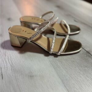 Unisa Gold Metallic Strappy Block Heel Vinny Sandal, Size 9